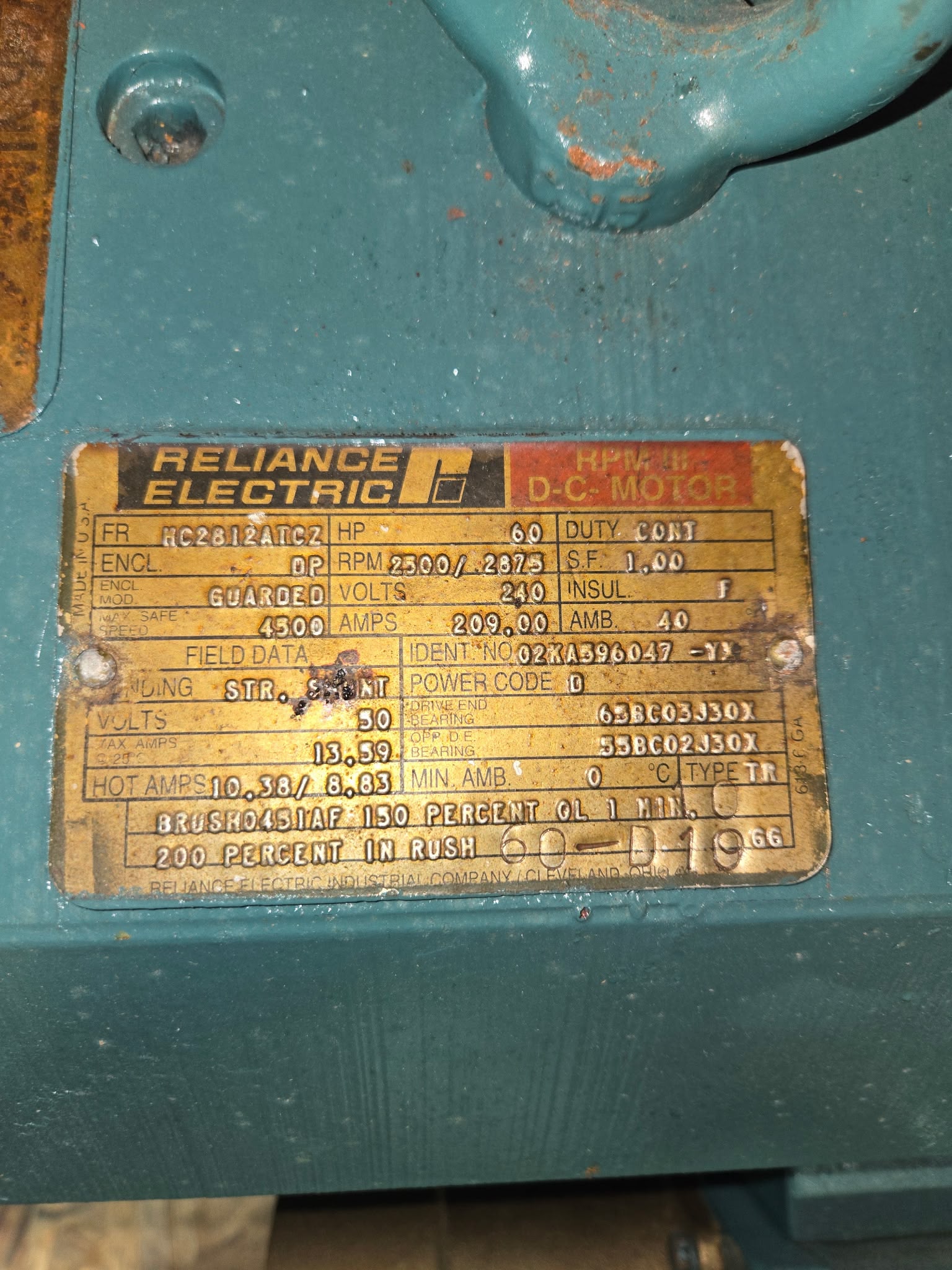 Reliance 60 HP 240 VDC DC Motor – HC2812ATCZ Frame – Rebuilt